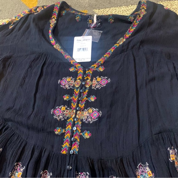 Free People Ariana black boho embroidered tunic top or minidress Sz Small - Picture 7 of 10